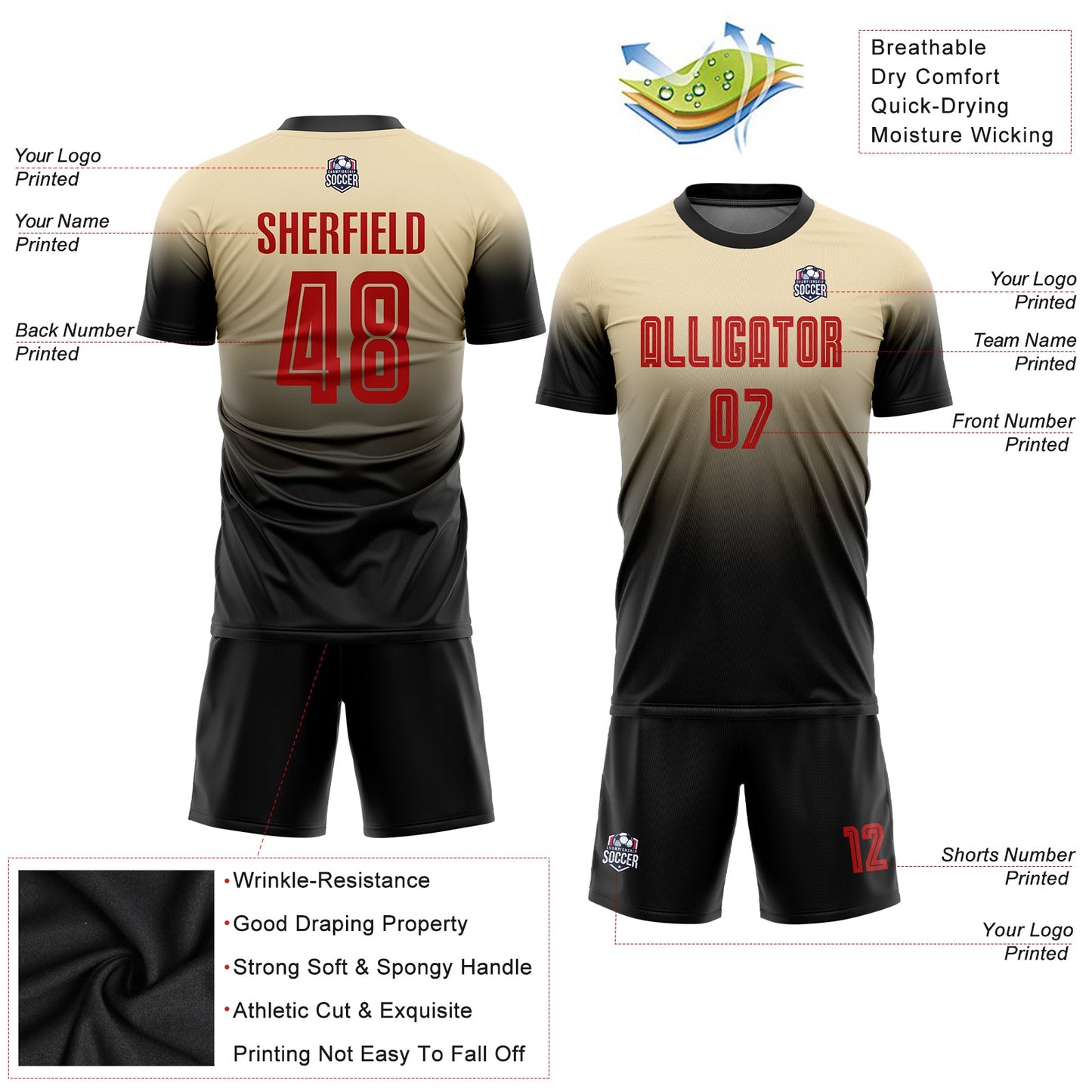 Custom Cream Red-Black Sublimation Fade Fashion Soccer Uniform Jersey - Sky-Custom