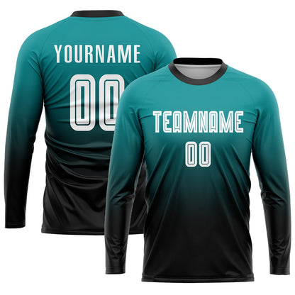 Custom Teal White-Black Sublimation Fade Fashion Soccer Uniform Jersey - Sky-Custom