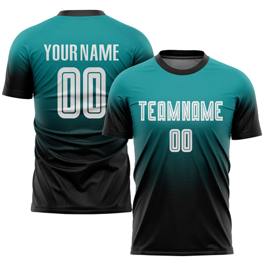 Custom Teal White-Black Sublimation Fade Fashion Soccer Uniform Jersey - Sky-Custom