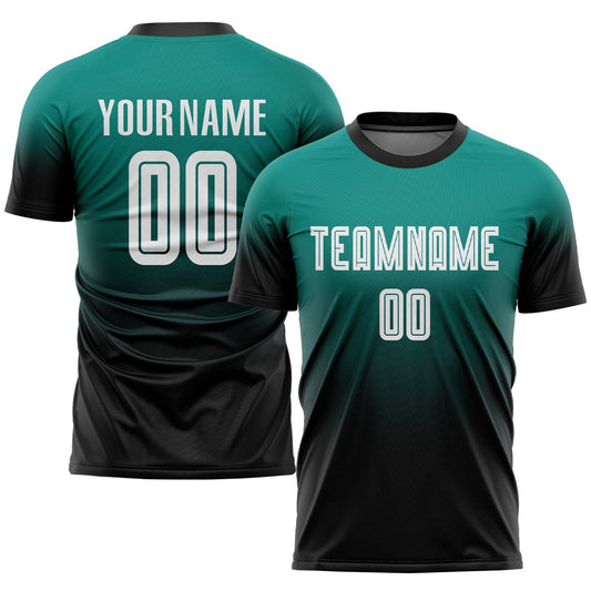 Custom Aqua White-Black Sublimation Fade Fashion Soccer Uniform Jersey - Sky-Custom
