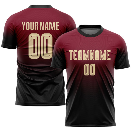Custom Crimson Cream-Black Sublimation Fade Fashion Soccer Uniform Jersey - Sky-Custom