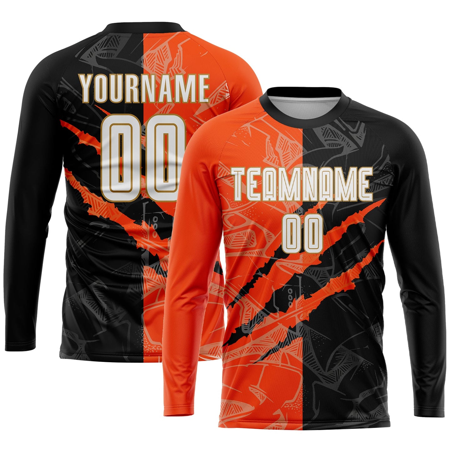 Custom Graffiti Pattern White Black Orange-Old Gold Scratch Sublimation Soccer Uniform Jersey - Sky-Custom