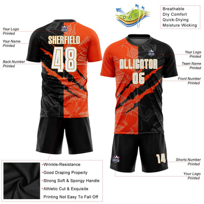 Custom Graffiti Pattern White Black Orange-Old Gold Scratch Sublimation Soccer Uniform Jersey - Sky-Custom