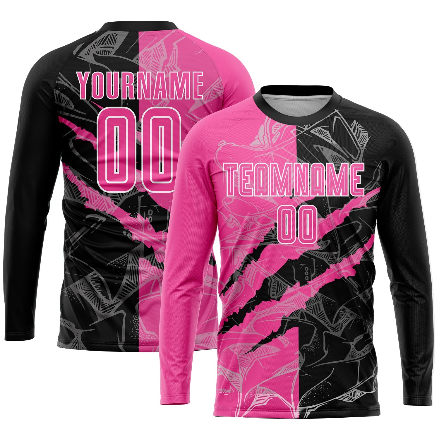 Custom Graffiti Pattern Pink Black-White Scratch Sublimation Soccer Uniform Jersey - Sky-Custom