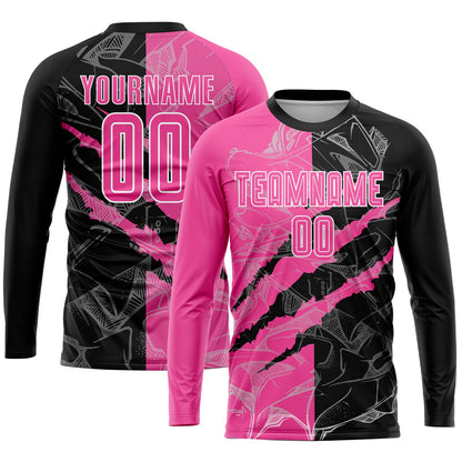 Custom Graffiti Pattern Pink Black-White Scratch Sublimation Soccer Uniform Jersey - Sky-Custom