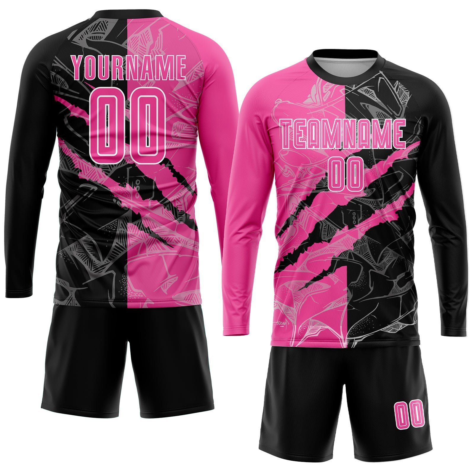 Custom Graffiti Pattern Pink Black-White Scratch Sublimation Soccer Uniform Jersey - Sky-Custom