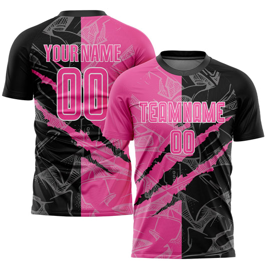 Custom Graffiti Pattern Pink Black-White Scratch Sublimation Soccer Uniform Jersey - Sky-Custom