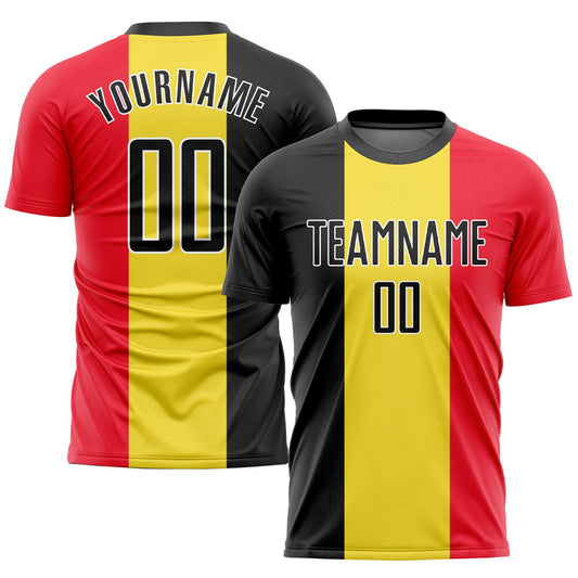 Custom Gold Black Red-White Sublimation Belgian Flag Soccer Uniform Jersey - Sky-Custom