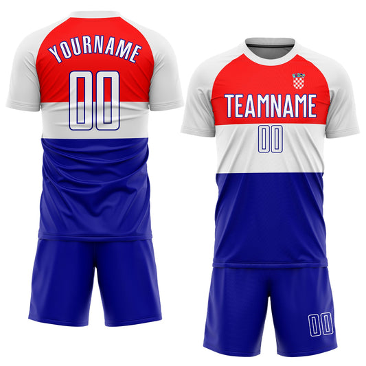 Custom Red White-Royal Sublimation Croatian Flag Soccer Uniform Jersey - Sky-Custom