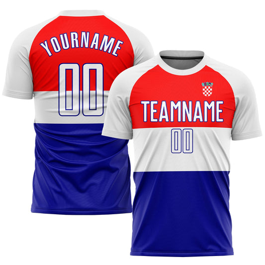 Custom Red White-Royal Sublimation Croatian Flag Soccer Uniform Jersey - Sky-Custom