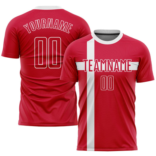 Custom Red Red-White Sublimation Danish Flag Soccer Uniform Jersey - Sky-Custom
