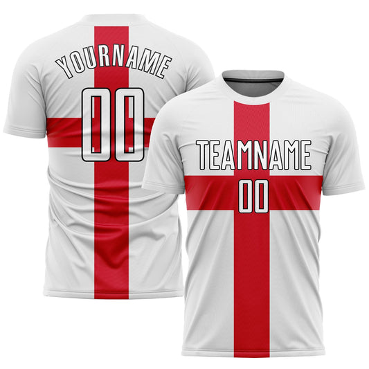 Custom White White Red-Black Sublimation Great Britain Flag Soccer Uniform Jersey - Sky-Custom