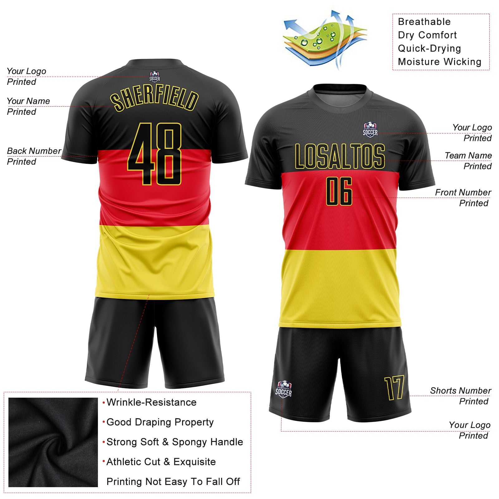 Custom Red Black-Gold Sublimation German Flag Soccer Uniform Jersey - Sky-Custom