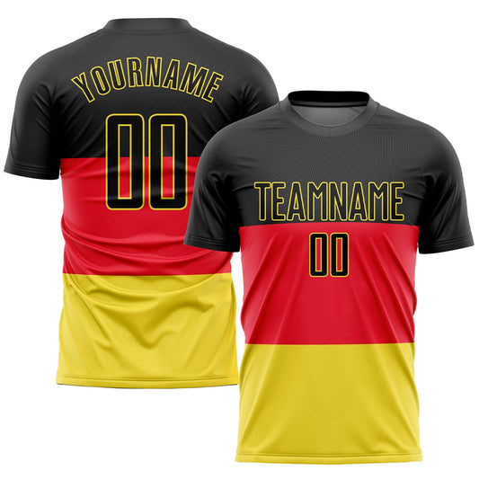 Custom Red Black-Gold Sublimation German Flag Soccer Uniform Jersey - Sky-Custom