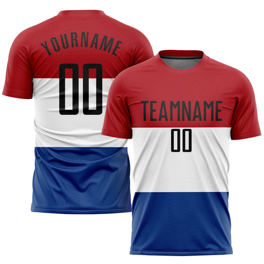 Custom Red Black White-Royal Sublimation Dutch Flag Soccer Uniform Jersey - Sky-Custom