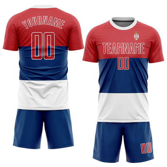 Custom Royal Red-White Sublimation Serbian Flag Soccer Uniform Jersey - Sky-Custom