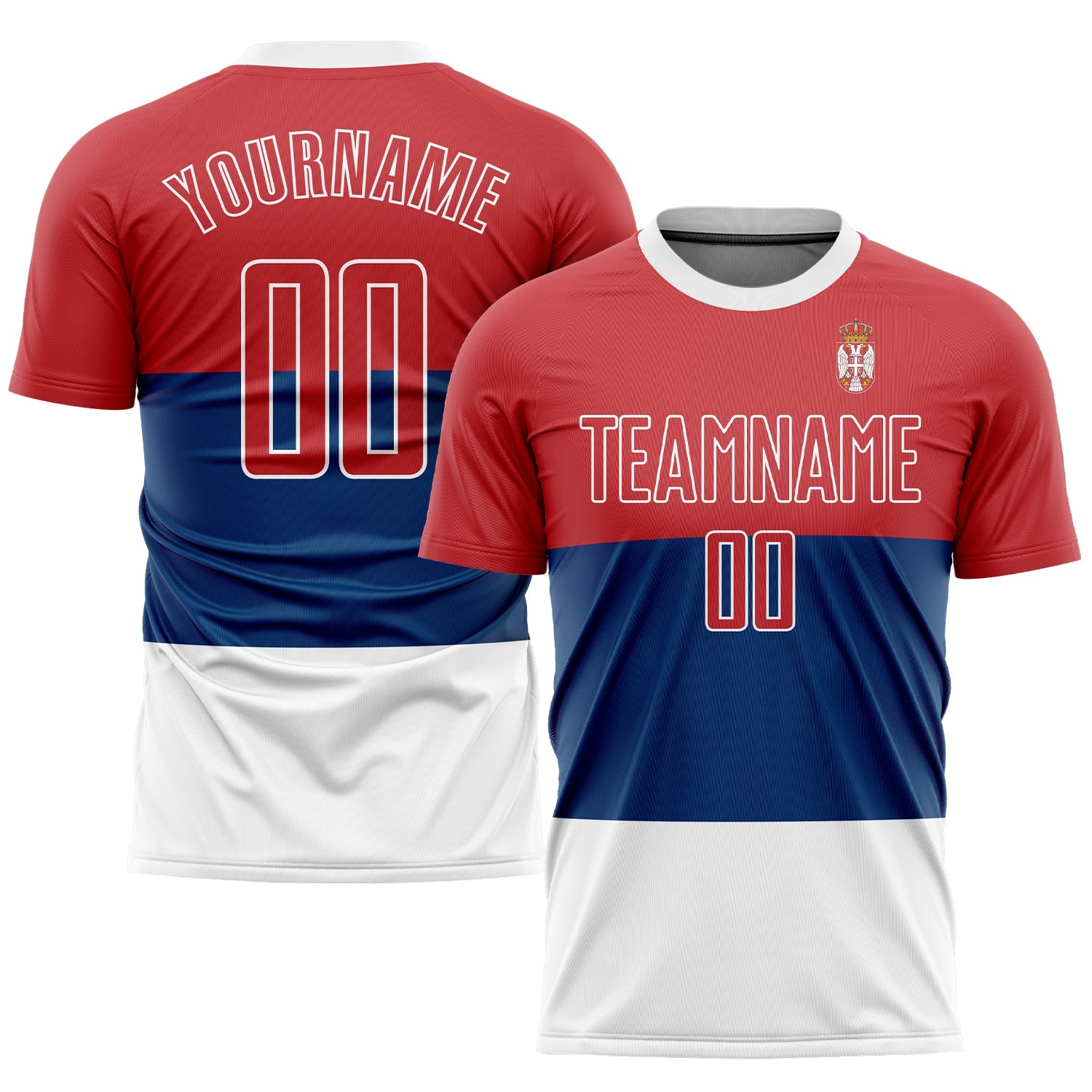Custom Royal Red-White Sublimation Serbian Flag Soccer Uniform Jersey - Sky-Custom