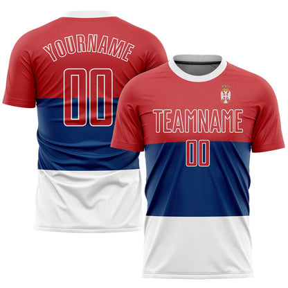 Custom Royal Red-White Sublimation Serbian Flag Soccer Uniform Jersey - Sky-Custom