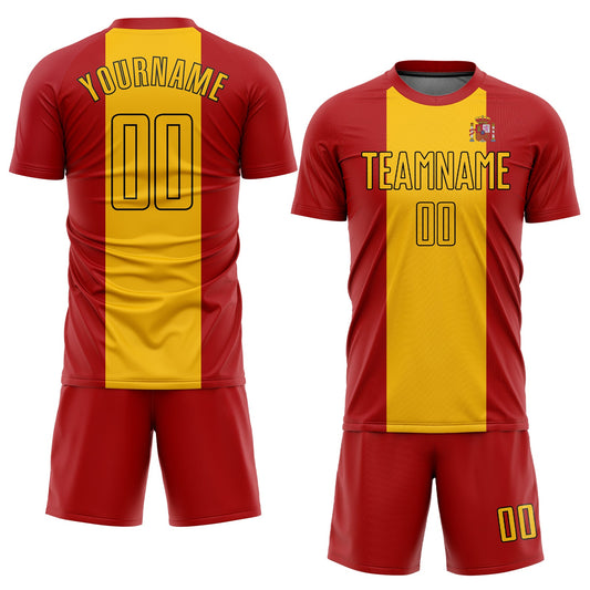 Custom Red Gold-Black Sublimation Spanish Flag Soccer Uniform Jersey - Sky-Custom