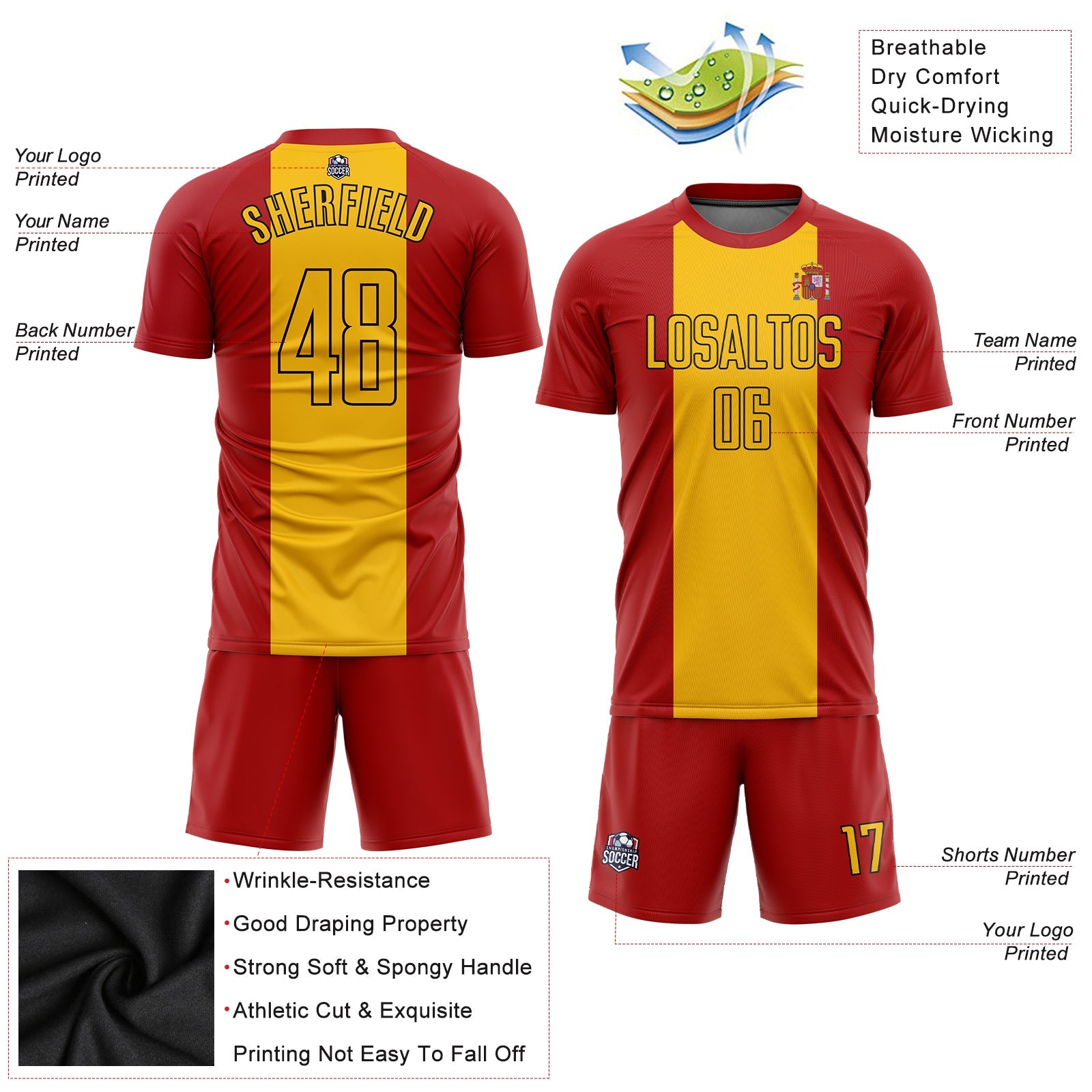 Custom Red Gold-Black Sublimation Spanish Flag Soccer Uniform Jersey - Sky-Custom