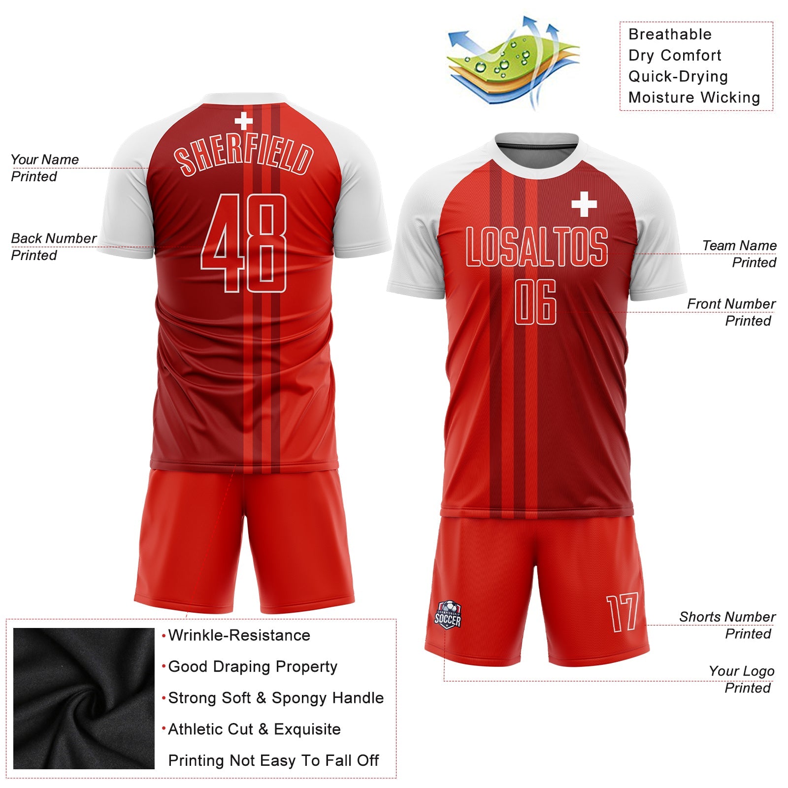Custom Red Crimson-White Sublimation Swiss Flag Soccer Uniform Jersey - Sky-Custom