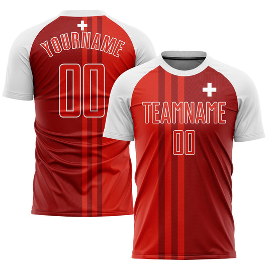 Custom Red Crimson-White Sublimation Swiss Flag Soccer Uniform Jersey - Sky-Custom
