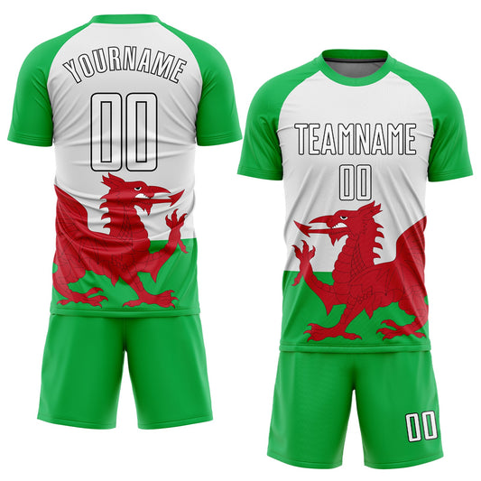 Custom Green White Red-Black Sublimation Welsh Flag Soccer Uniform Jersey - Sky-Custom