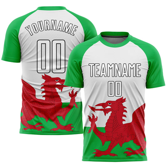 Custom Green White Red-Black Sublimation Welsh Flag Soccer Uniform Jersey - Sky-Custom