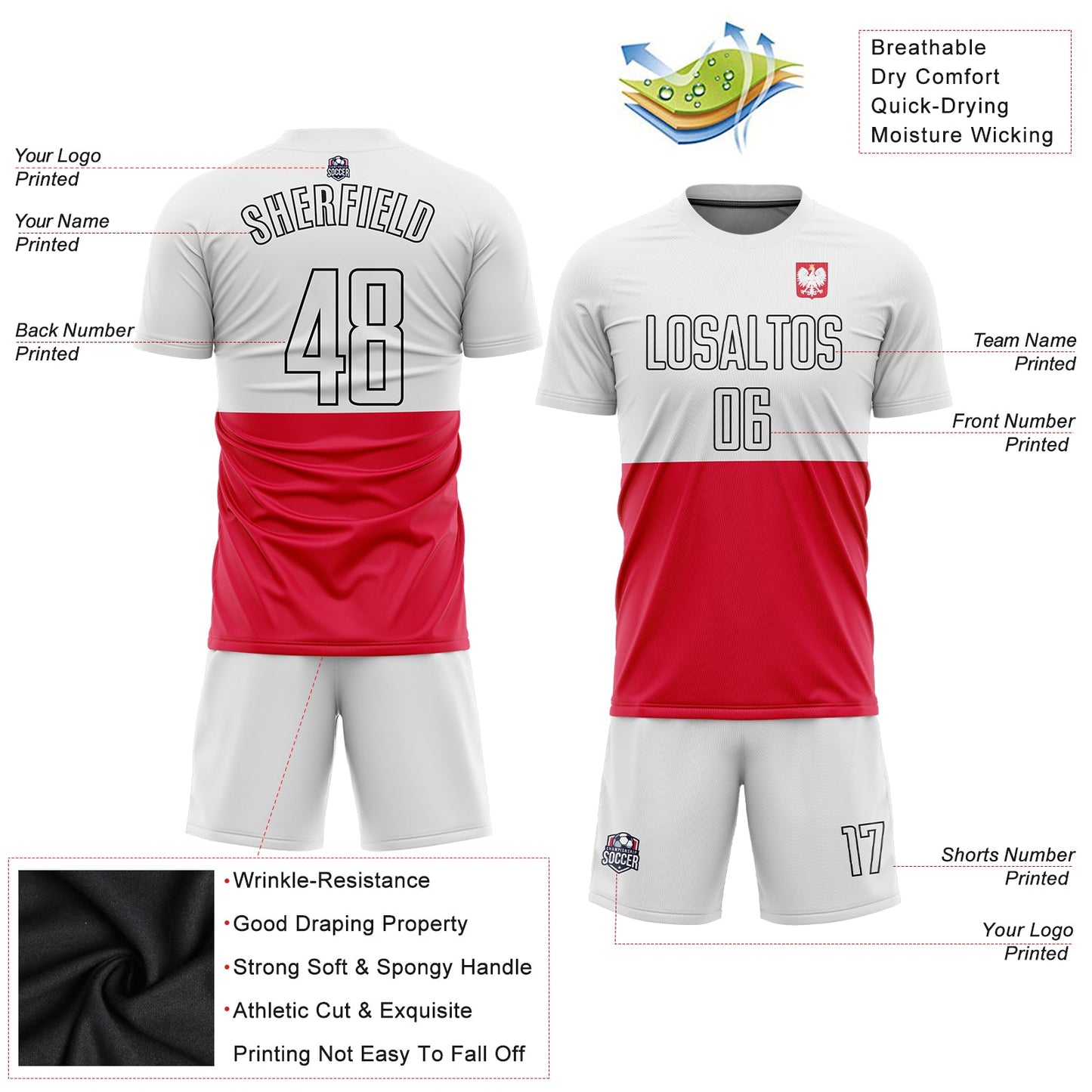 Custom Red White-Black Sublimation Polish Flag Soccer Uniform Jersey - Sky-Custom