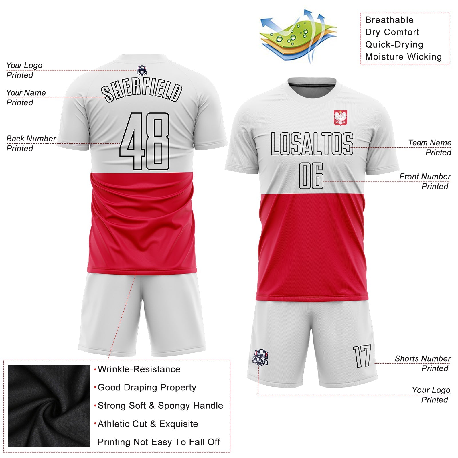 Custom Red White-Black Sublimation Polish Flag Soccer Uniform Jersey - Sky-Custom