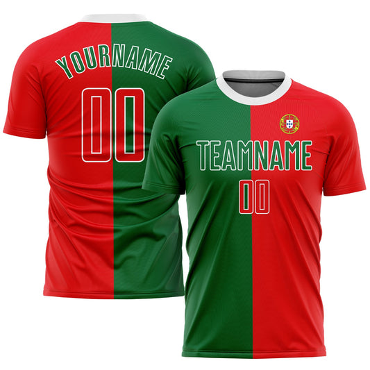 Custom Kelly Green Red-White Sublimation Portuguese Flag Soccer Uniform Jersey - Sky-Custom