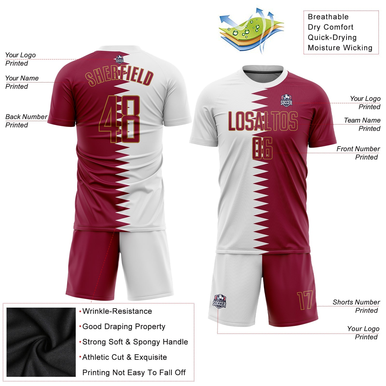 Custom White Crimson-Old Gold Sublimation Qatari Flag Soccer Uniform Jersey - Sky-Custom