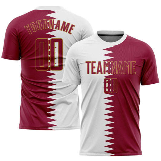 Custom White Crimson-Old Gold Sublimation Qatari Flag Soccer Uniform Jersey - Sky-Custom