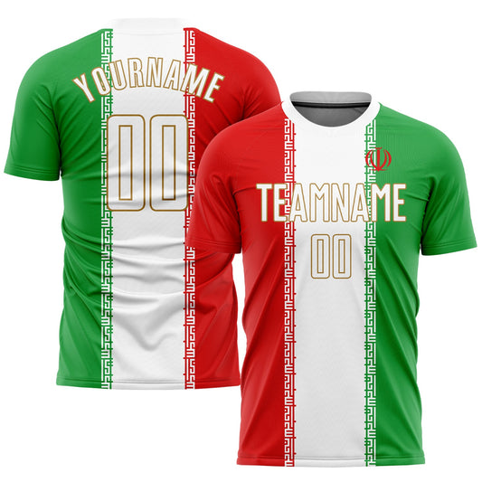 Custom Red White Kelly Green-Old Gold Sublimation Iranian Flag Soccer Uniform Jersey - Sky-Custom