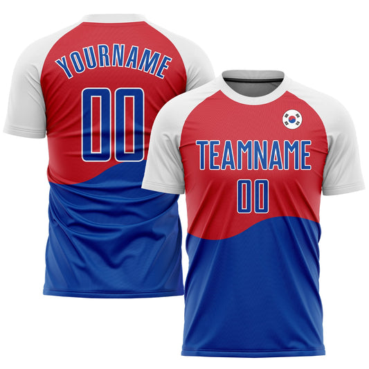 Custom Red Royal-White Sublimation South Korean Flag Soccer Uniform Jersey - Sky-Custom