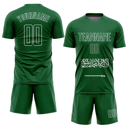 Custom Green Green-White Sublimation Saudi Arabian Flag Soccer Uniform Jersey - Sky-Custom