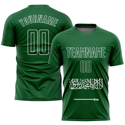 Custom Green Green-White Sublimation Saudi Arabian Flag Soccer Uniform Jersey - Sky-Custom