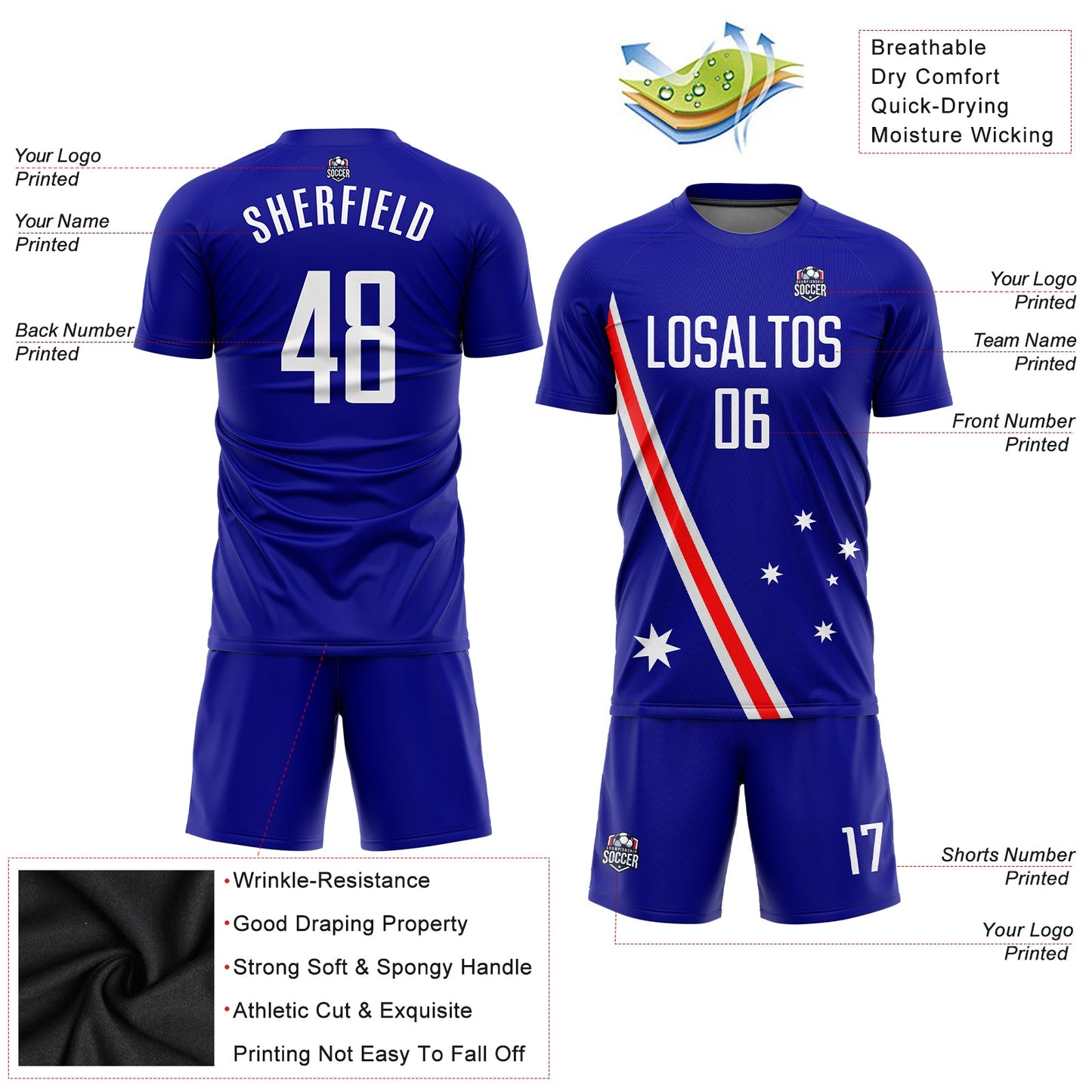 Custom Royal White-Red Sublimation Australian Flag Soccer Uniform Jersey - Sky-Custom