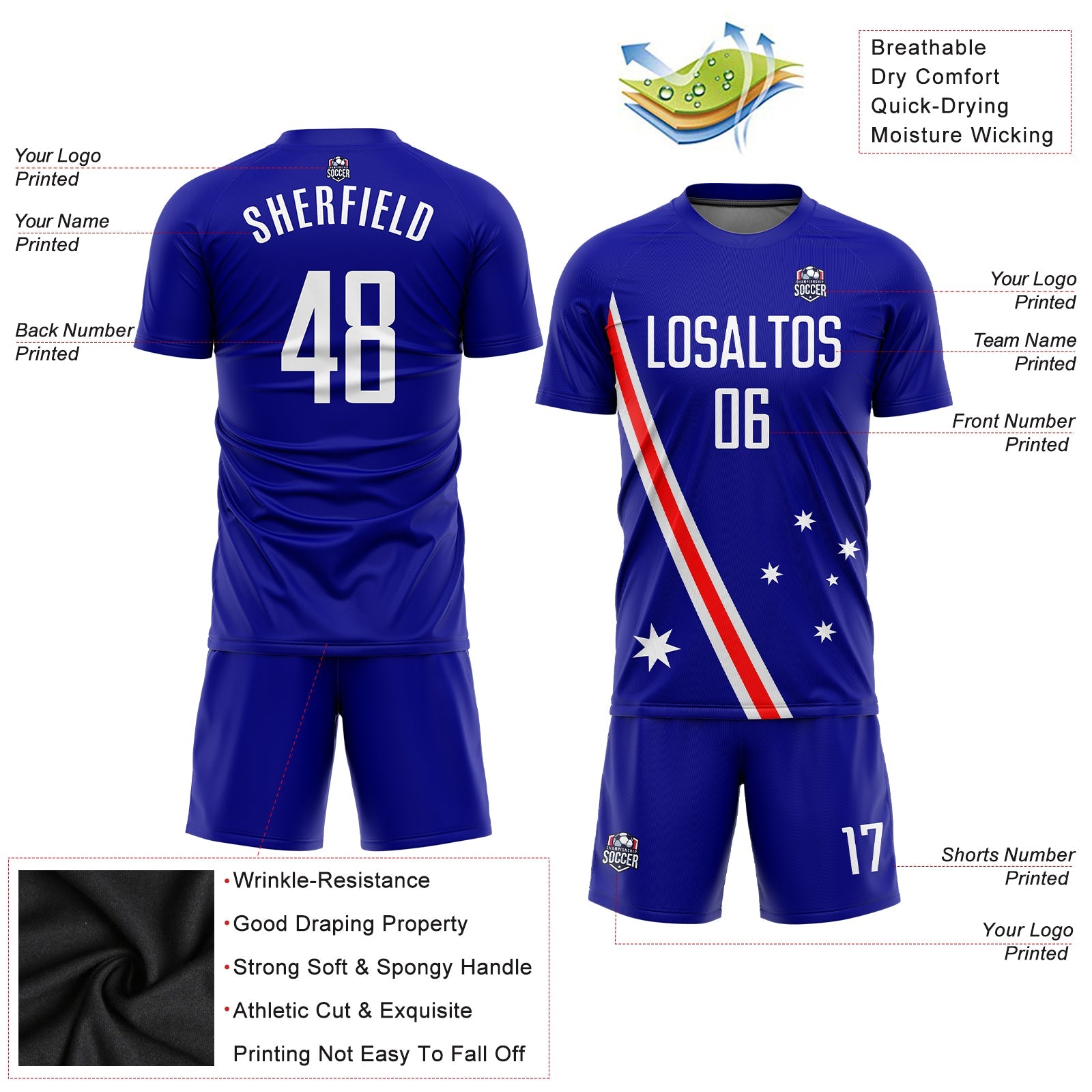Custom Royal White-Red Sublimation Australian Flag Soccer Uniform Jersey - Sky-Custom