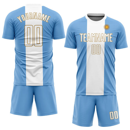 Custom Light Blue White-Old Gold Sublimation Argentinian Flag Soccer Uniform Jersey - Sky-Custom