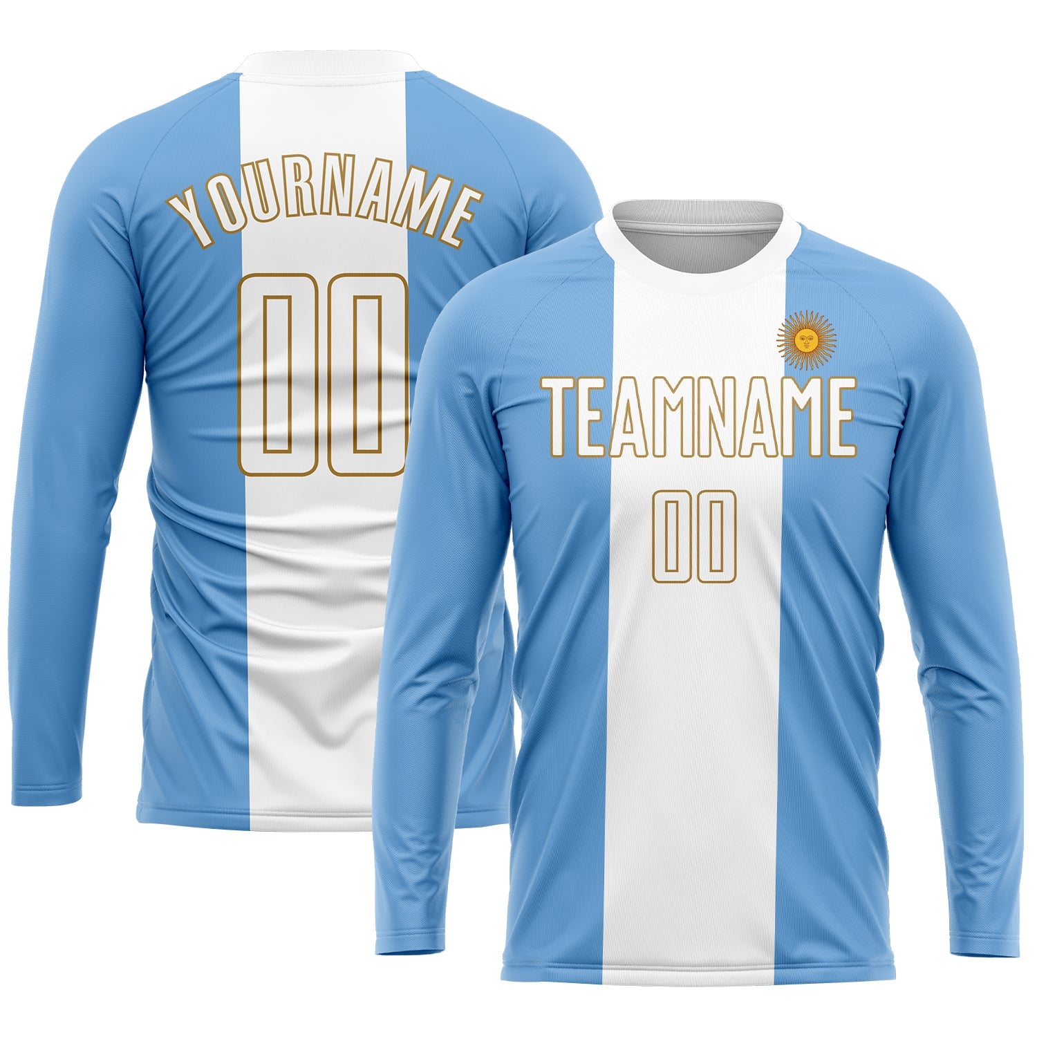 Custom Light Blue White-Old Gold Sublimation Argentinian Flag Soccer Uniform Jersey - Sky-Custom