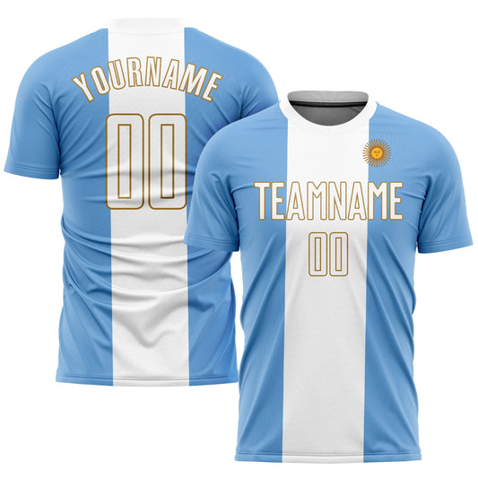 Custom Light Blue White-Old Gold Sublimation Argentinian Flag Soccer Uniform Jersey - Sky-Custom