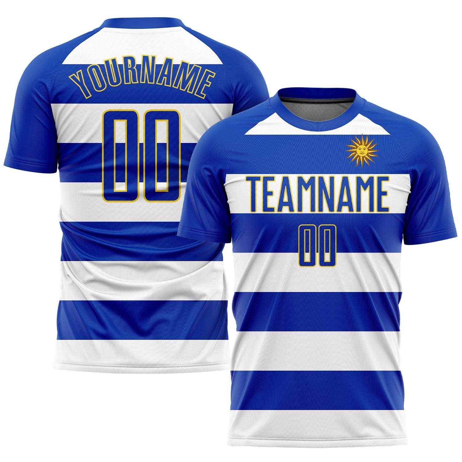 Custom White Royal-Gold Sublimation Uruguayan Flag Soccer Uniform Jersey - Sky-Custom