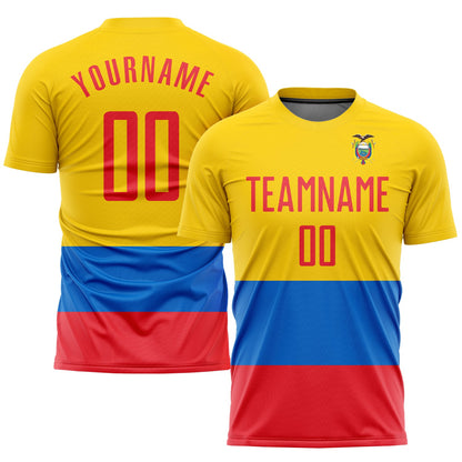 Custom Gold Red-Royal Sublimation Ecuador Flag Soccer Uniform Jersey - Sky-Custom