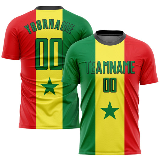 Custom Gold Kelly Green Red-Black Sublimation Senegalese Flag Soccer Uniform Jersey - Sky-Custom
