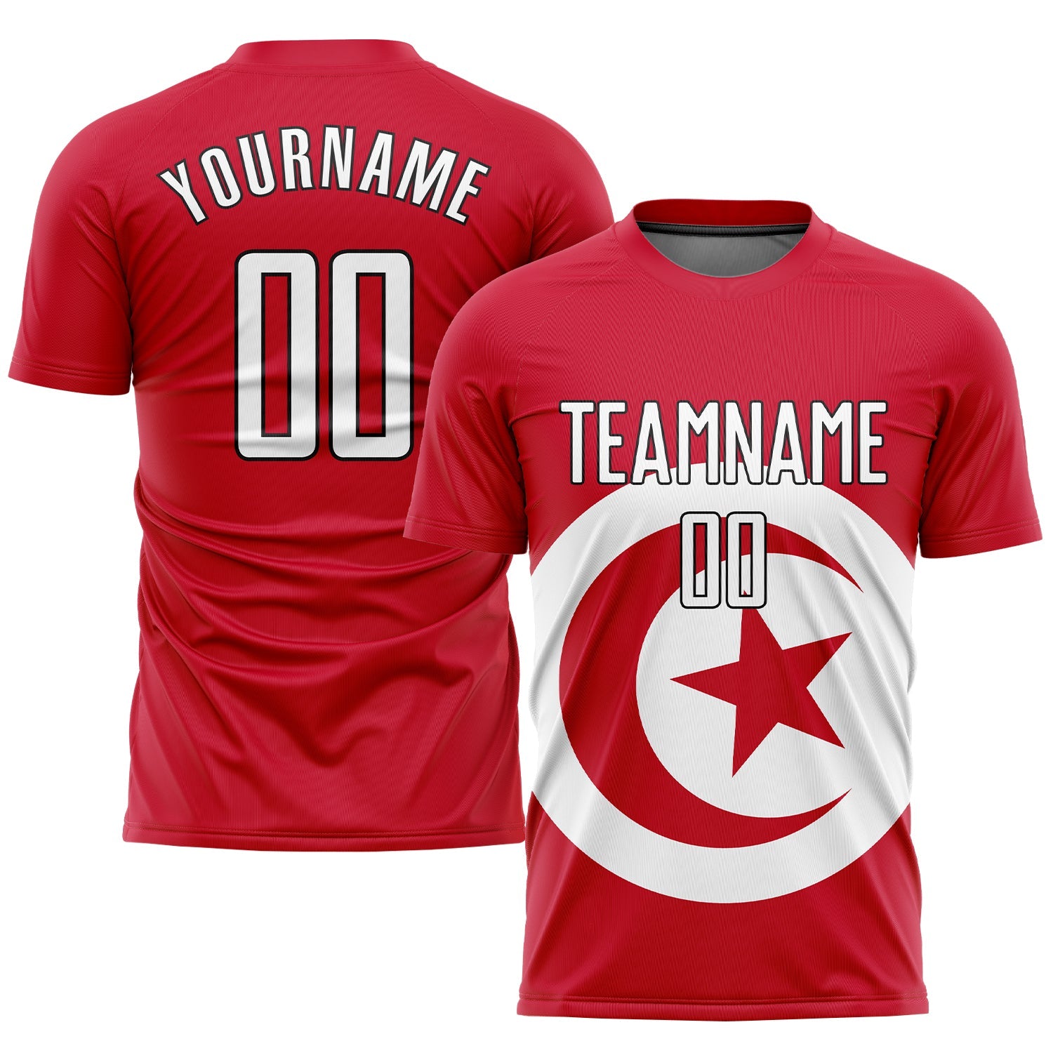 Custom Red White-Black Sublimation Tunisian Flag Soccer Uniform Jersey - Sky-Custom