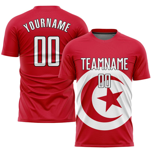 Custom Red White-Black Sublimation Tunisian Flag Soccer Uniform Jersey - Sky-Custom