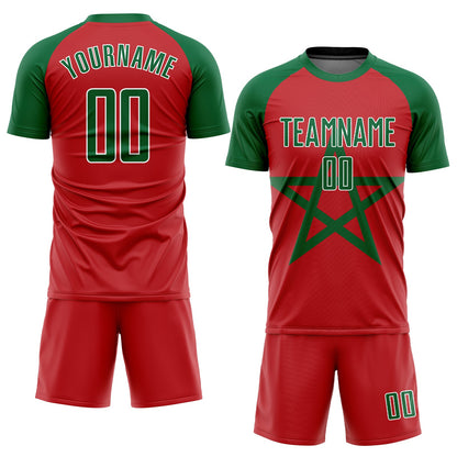 Custom Red Kelly Green-White Sublimation Moroccan Flag Soccer Uniform Jersey - Sky-Custom