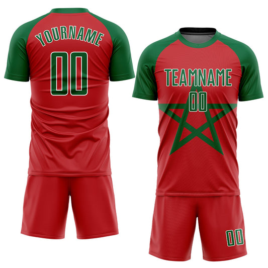 Custom Red Kelly Green-White Sublimation Moroccan Flag Soccer Uniform Jersey - Sky-Custom
