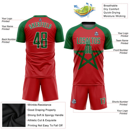Custom Red Kelly Green-White Sublimation Moroccan Flag Soccer Uniform Jersey - Sky-Custom